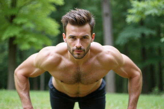 Uomo che fa esercizio fisico all'aperto, simbolo di forza e vitalità maschile