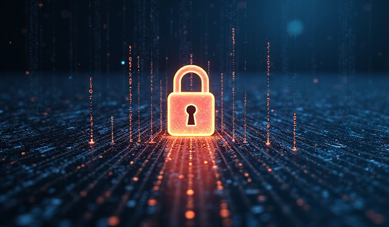 Digital privacy concept with padlock and binary code