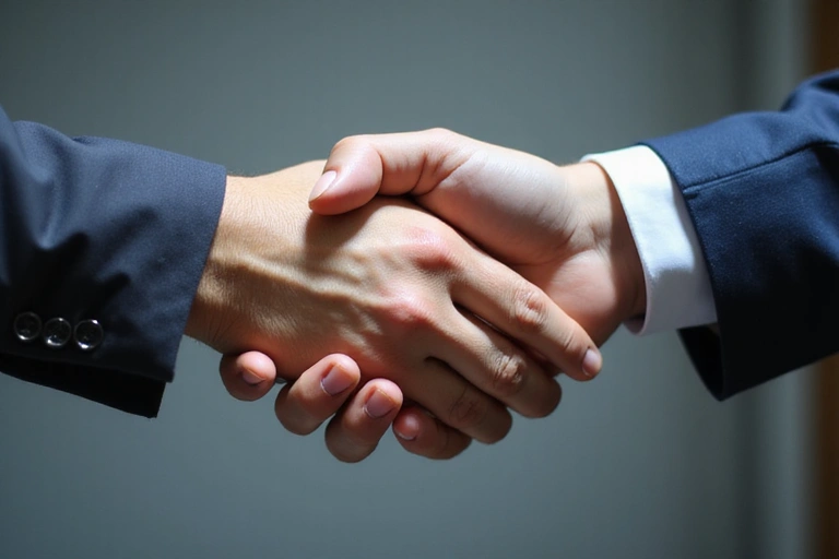 Due mani che si stringono, simboleggiando la partnership e la condivisione responsabile dei dati.
