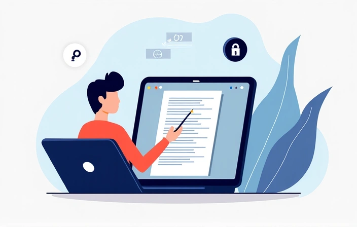 Illustrazione di una persona che compila un modulo online su un computer portatile