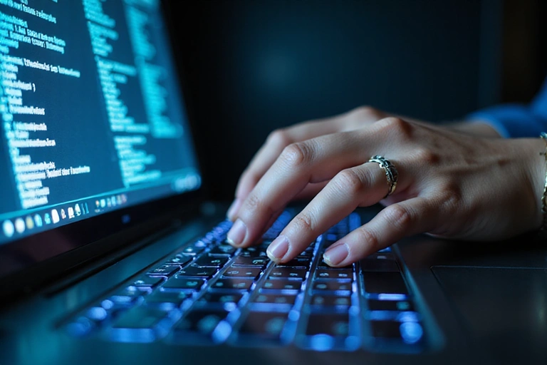 Mani che digitano su una tastiera, simboleggiando la raccolta dati in modo sicuro.