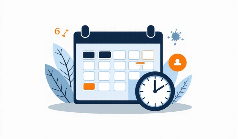 Un calendario con date evidenziate e un orologio che simboleggia gli aggiornamenti e le modifiche nel tempo.